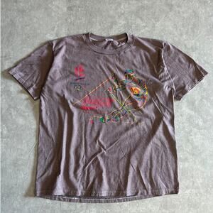90s Vintage Coke Olympic Skiing Dyed Brown T Shirt Size XL